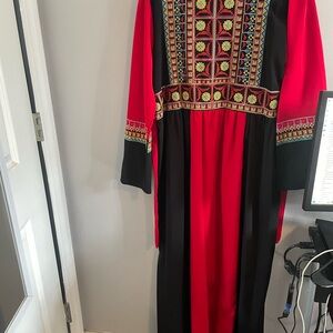 Red and Black Long Sleeve Dress